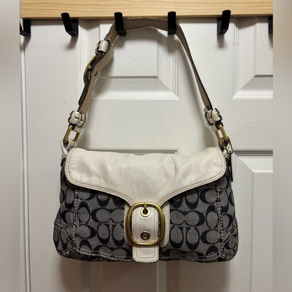 Coach Handbags - Coach Y2K L0773-11772 Bleeker Denim Signature C Flap Satchel w White Leather GUC